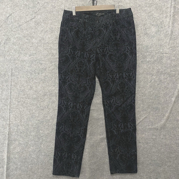 Chicos Paisley Jeans Womens Sz 1 US 8 Black Velvet Textured Stretch Party‎ - Picture 1 of 10